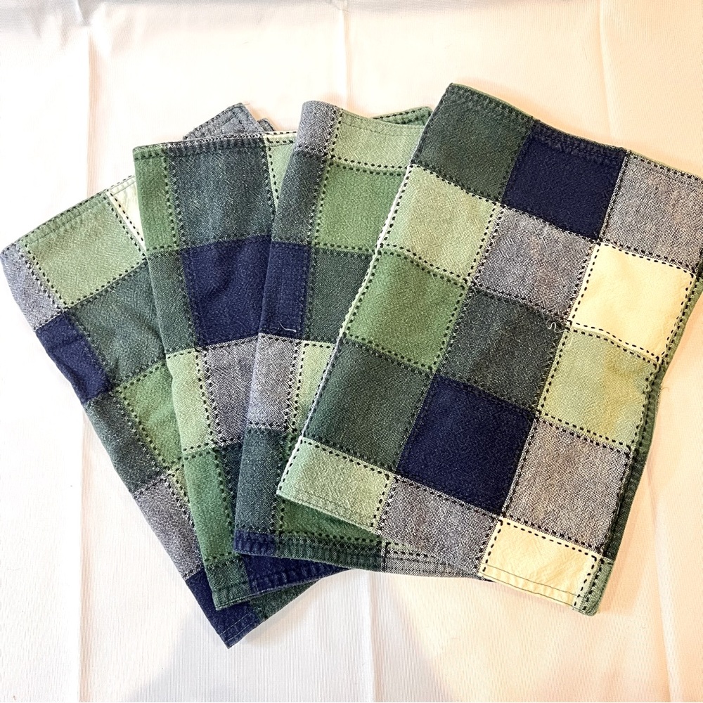 VINTAGE | lot of 4 blue green plaid cottagecore dining placemats